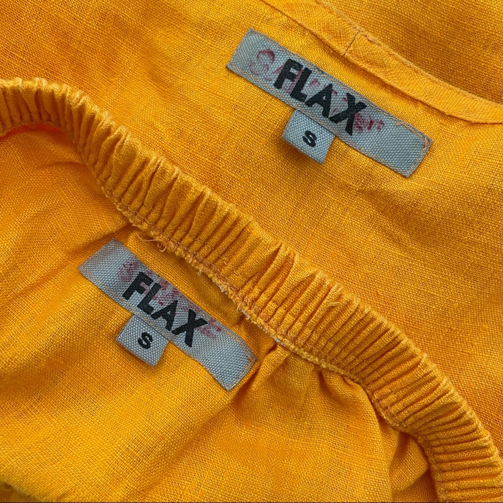 Vintage linen skirt and blouse set by FLAX, canary yellow orange - Picture 2 of 6